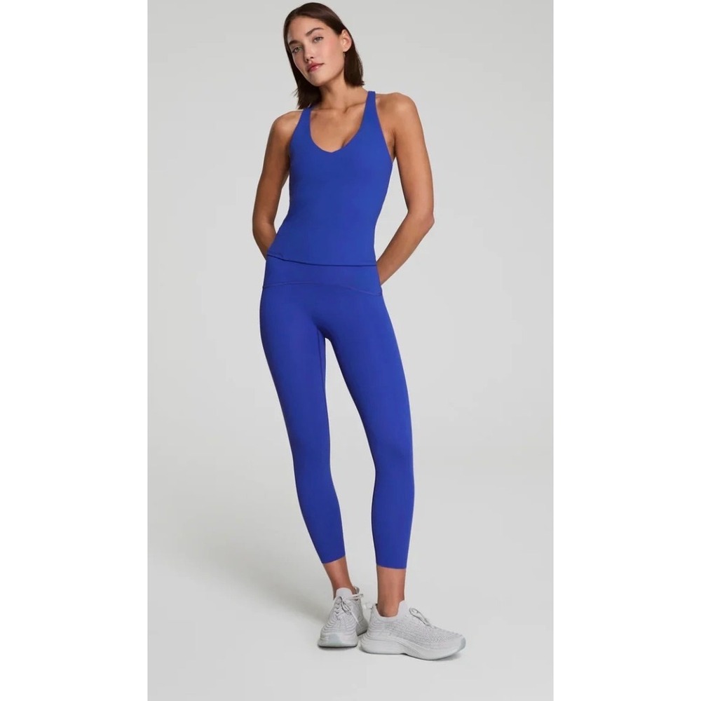 Spanx Booty Boost Active Leggings Womens Large Cerulean Blue High Rise 7/8 Crop